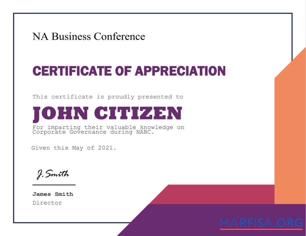 Downloadable USA Appreciation certificate real example